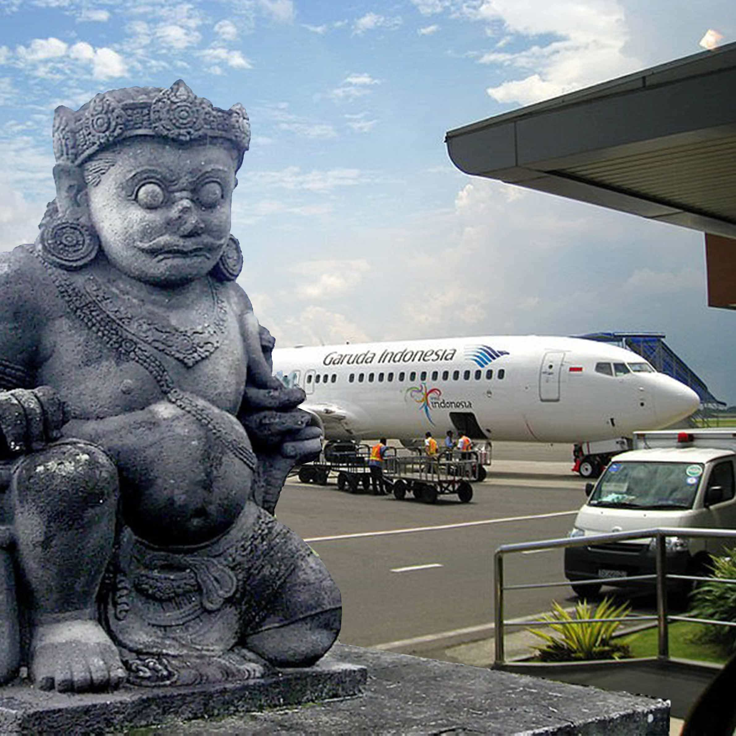 Temple Guard and Airplane at the airport