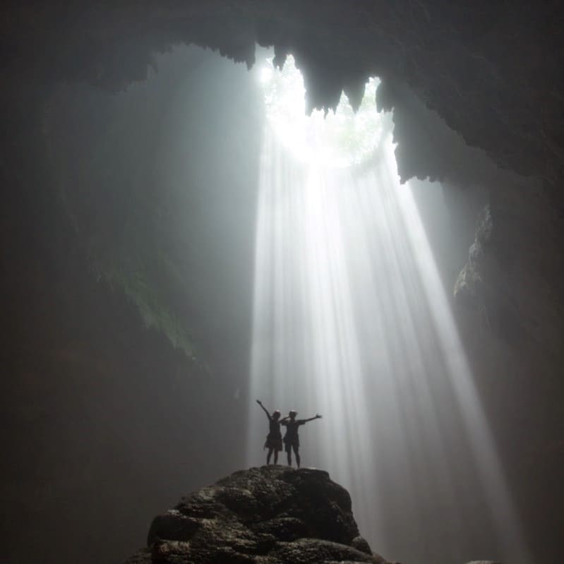 Sun shining inside the Jomblang Cave